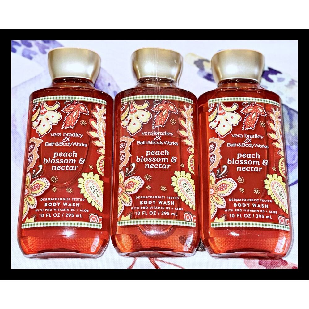 Bath & Body Works Vera Bradley Peach Blossom & Nectar Shower Gel Body Wash x3